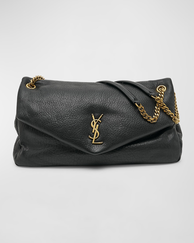 Saint Laurent Calypso Large Ysl Shoulder Bag In Leather In Black