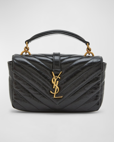 Saint Laurent College Mini Ysl Quilted Crossbody Bag In Black