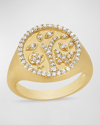 Tanya Farah 18k Yellow Gold Diamond Tree Of Life Signet Ring