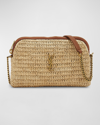 Saint Laurent Gaby Cassandre Logo Raffia Crossbody Bag In Naturale/brick