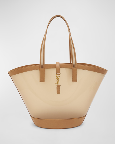 Saint Laurent Medium Ysl Vinyl Tote Basket Tote Bag In Beige