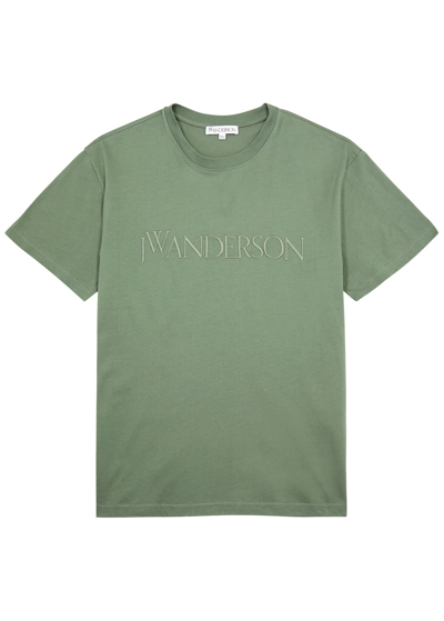 Jw Anderson Kids' Logo-embroidered Cotton T-shirt In Green