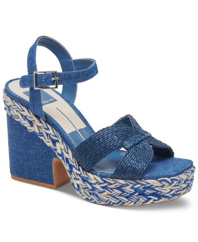 Dolce Vita Cale Woven Raffia Platform Sandal In Blue