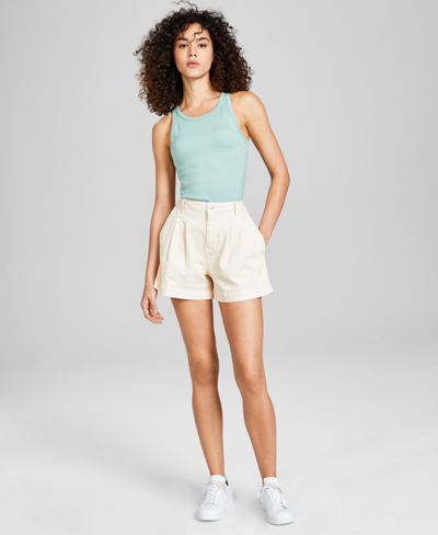 And Now This Women's High Rise Pleat-front Denim Shorts, Created For Macy's In Ecru