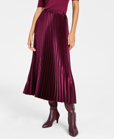 Anne Klein Plus Size Satin Pull-on Pleated Skirt In Chianti