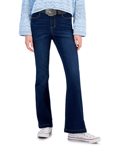 Dollhouse Juniors' High-rise Belted Flare-leg Jeans In Northshore