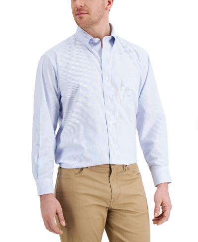Club Room Men's Regular Fit University Stripe Dress Shirt, Created For Macy's In Blue,white