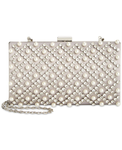 Inc International Concepts Randdi Imitation Pearl Clutch, Created For Macy's In Silver
