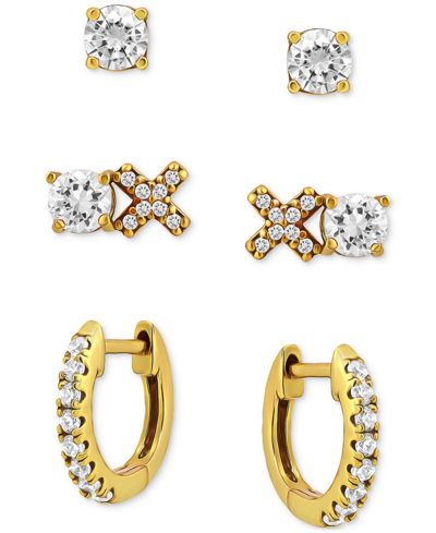 Giani Bernini 3-pc. Set Cubic Zirconia Hoop & Stud Earrings, Created For Macy's In Gold
