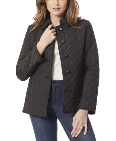 Jones New York Petite Quilted Button-down Long-sleeve Coat In Jones Black