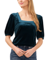 Cece Square Neck Stretch Velvet Top In Hunter Green