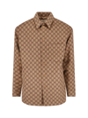 Gucci Men Beige Jacket With Classic Collar And Front Zip Closure In Gg Canvas Man In Brown