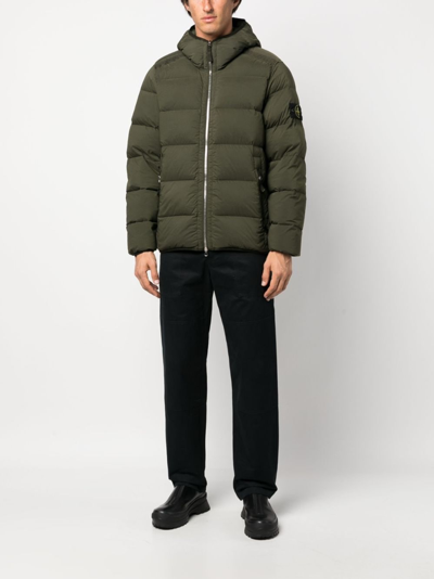 Stone Island Compass-patch Padded Down Jacket In Green