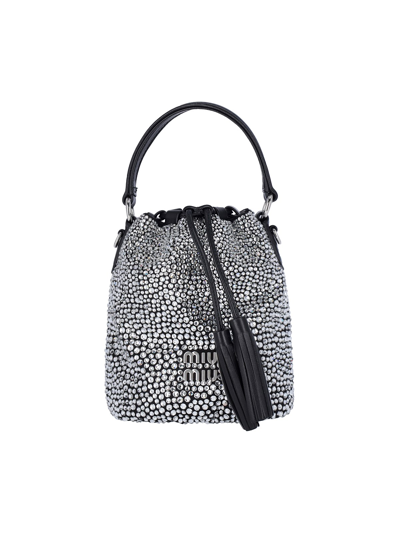 Miu Miu Crystal Bucket Bag In Silver