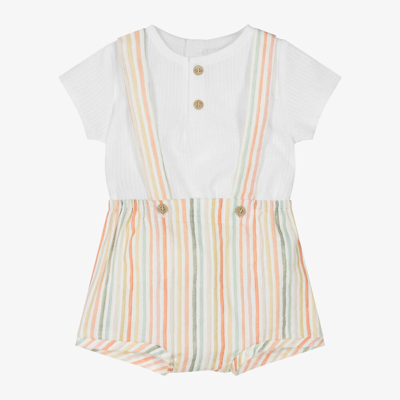 Mebi Babies' White Striped Cotton Shorts Set