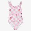 Versace Teen Girls Pink & White Blossom Swimsuit In Pink