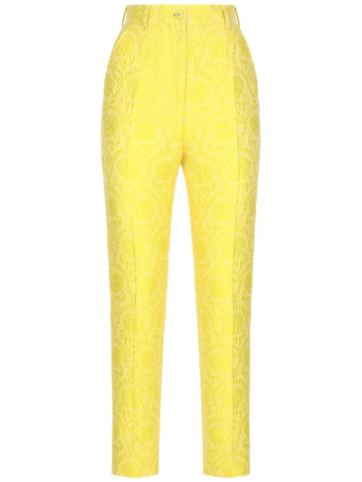Dolce & Gabbana Brocade Trousers In Yellow