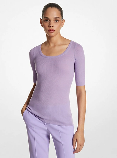 Michael Kors Cashmere Three-quarter Sleeve Jumper In Purple