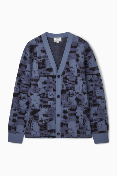 Cos Brushstroke-jacquard Wool Cardigan In Blue