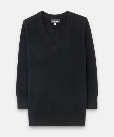 Naadam Cashmere Relaxed V-neck Tunic Sweater In Black