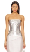 Superdown Novi Faux Leather Corset In Silver Metallic