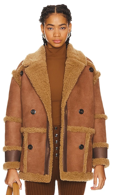 Blancha Double-breasted Reversible Shearling Coat In Brown
