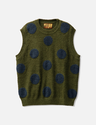Brain Dead Teddy Fur Dot Knit Sweater Vest In Green