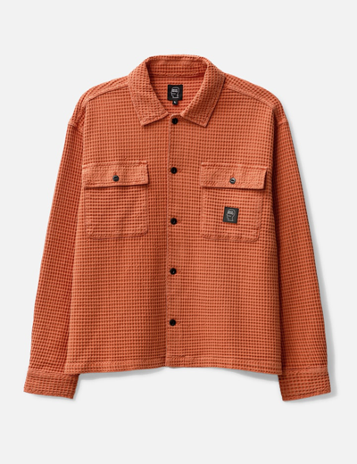 Brain Dead Waffle Button Front Shirt In Orange