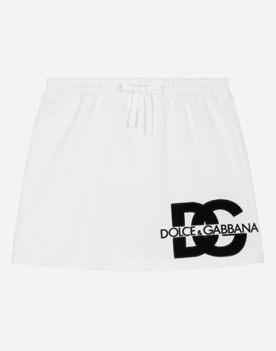 Dolce & Gabbana Logo Embroidered Cotton Skirt In Weiss