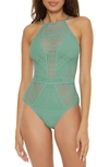 Becca Colorplay Lace Overlay One-piece Swimsuit In Mineral