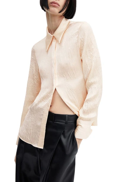 Mango Arru Creased Satin Button-up Shirt In Light Beige