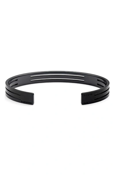 Le Gramme 8g Punched Titanium Ribbon Cuff Bracelet In Black Titanium