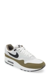 Nike Air Max 1 Sneaker In White/ Black/ Platinum/ Olive
