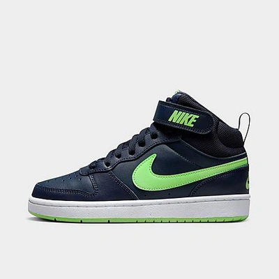 Nike Big Kids' Court Borough Mid 2 Casual Shoes In Dark Obsidian/lime Blast/white