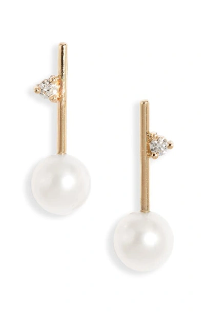Poppy Finch Diamond & Cultured Pearl Drop Earrings In Gold