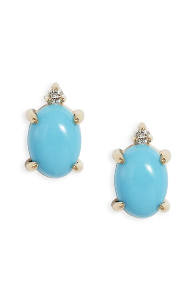 Poppy Finch Turquoise Diamond Stud Earrings In Blue/ 14k Yellow Gold