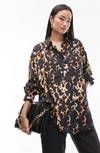 Topshop Relaxed Animal Print Shirt In Multi In Black Multi