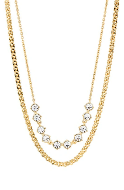Ajoa Cz Double Layered Chain Necklace In Gold