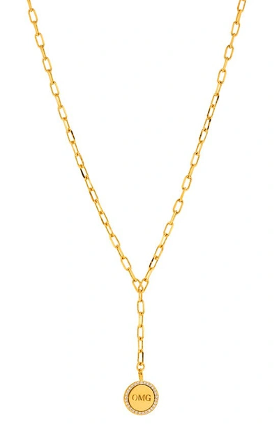 Ajoa Slaybelles 'omg' Cz Y-necklace In Gold