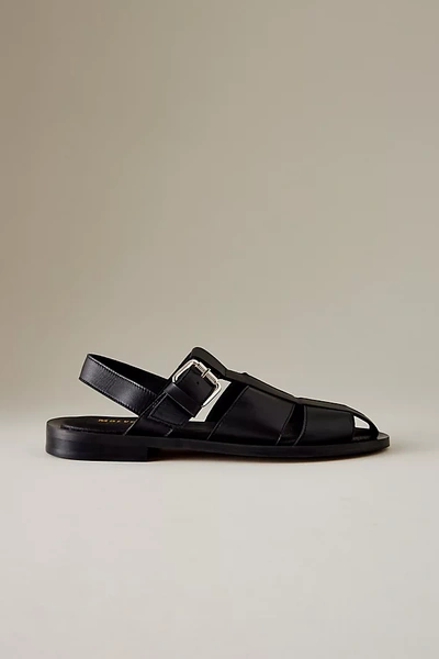 Maeve Wide-banded Leather Fisherman Sandals In Black