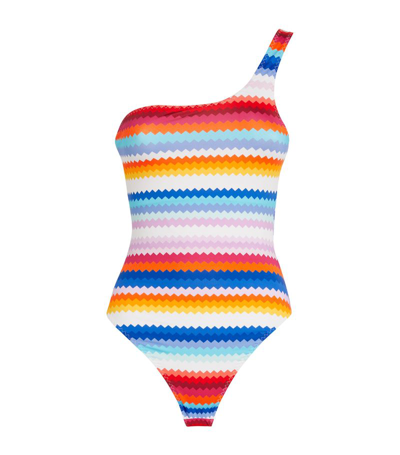 Missoni Mare One-shoulder Striped Swimsuit In Multicolor