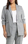 Nordstrom Single Breasted Blazer In Black- Teal Check