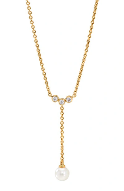 Ajoa Imitation Pearl & Cubic Zirconia Y-necklace In Gold