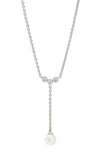 Ajoa Imitation Pearl & Cubic Zirconia Y-necklace In Rhodium