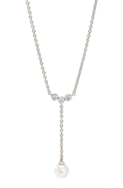 Ajoa Imitation Pearl & Cubic Zirconia Y-necklace In Rhodium