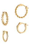 Ajoa Sparklers Set Of 2 Cz Hoop Earrings In Gold