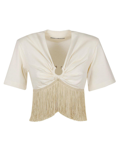 Rabanne Fringe Detailed V-neck Top In Beige