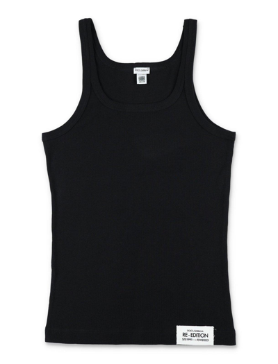 DOLCE & GABBANA LOGO PATCH SCOOP NECK TANK TOP