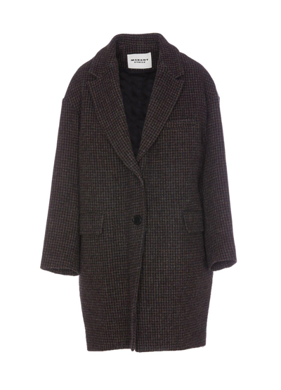 Marant Etoile Checked Single-breasted Coat In Brown