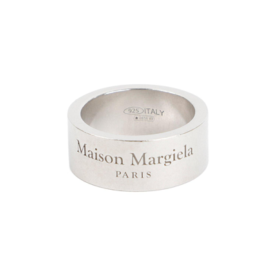 Maison Margiela Logo Engraved Ring In Silver